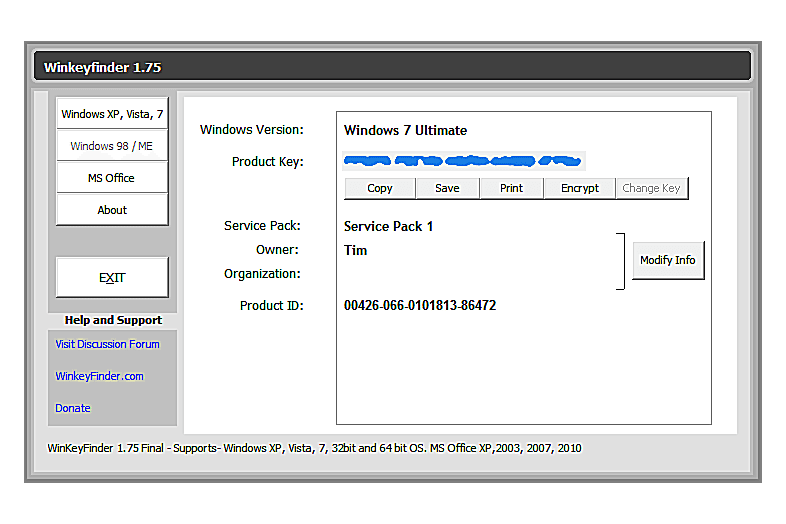 Winkeyfinder v1.75 в Windows 7